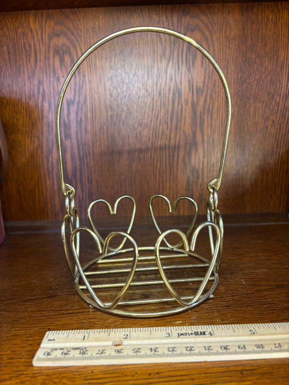 Gold Heart Wire Basket with Handle